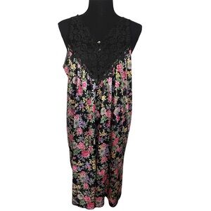 Vintage 80s-90s Vassarette Slip Nightgown Lace Sz M Floral Lingerie Cottagecore
